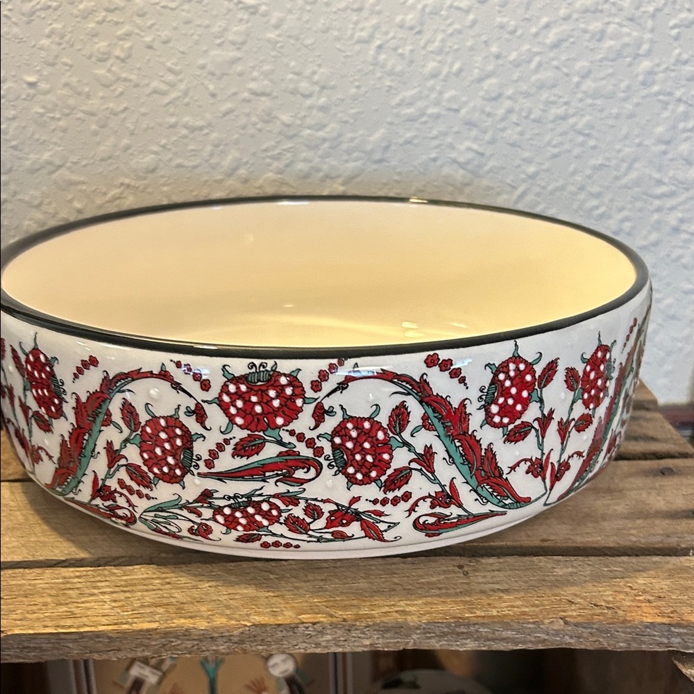 Artisan Red and Green Floral Serveware Bowl